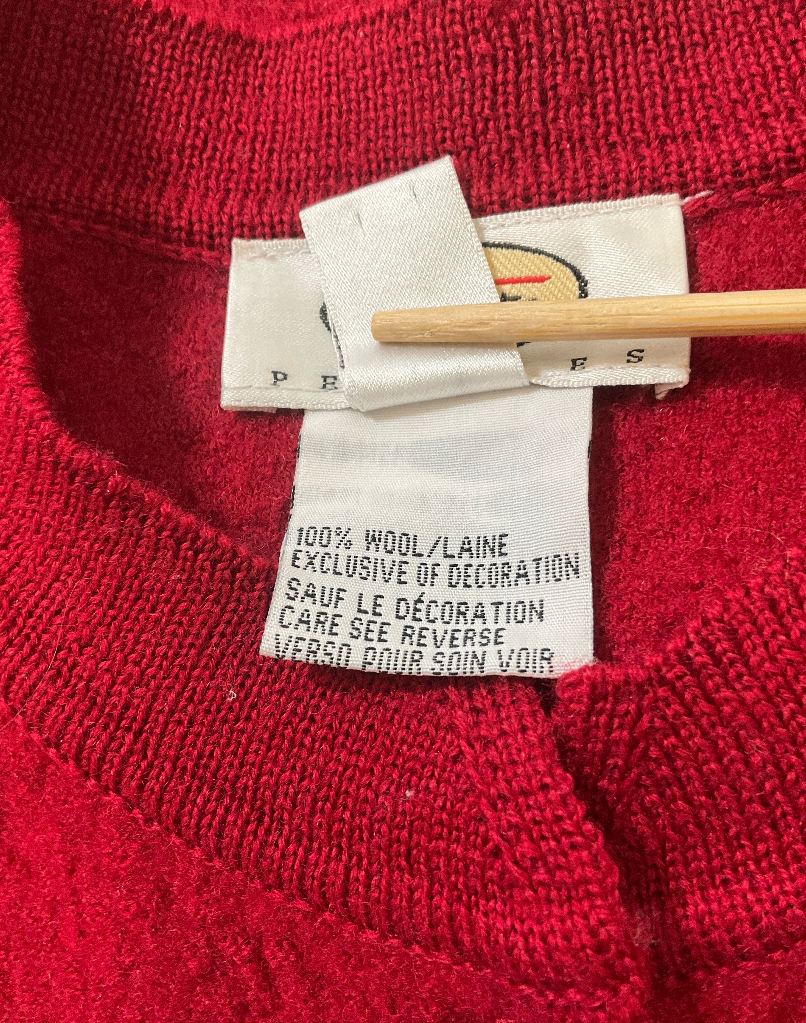 Talbots Women's Red Embroidered Topiary Cardigan 100% Wool Size Petite M Vintage