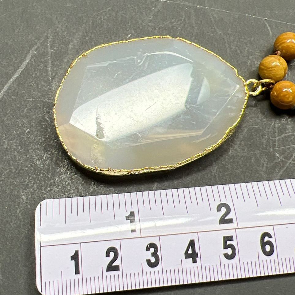 Brown Stone Bead Quartz Crystal Pendant Necklace
