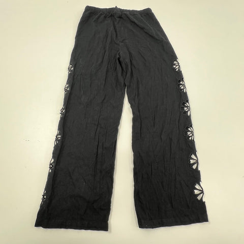 Camila Coelho Ira Black Linen Blend Floral Cutout Wide Leg Pants Women's S