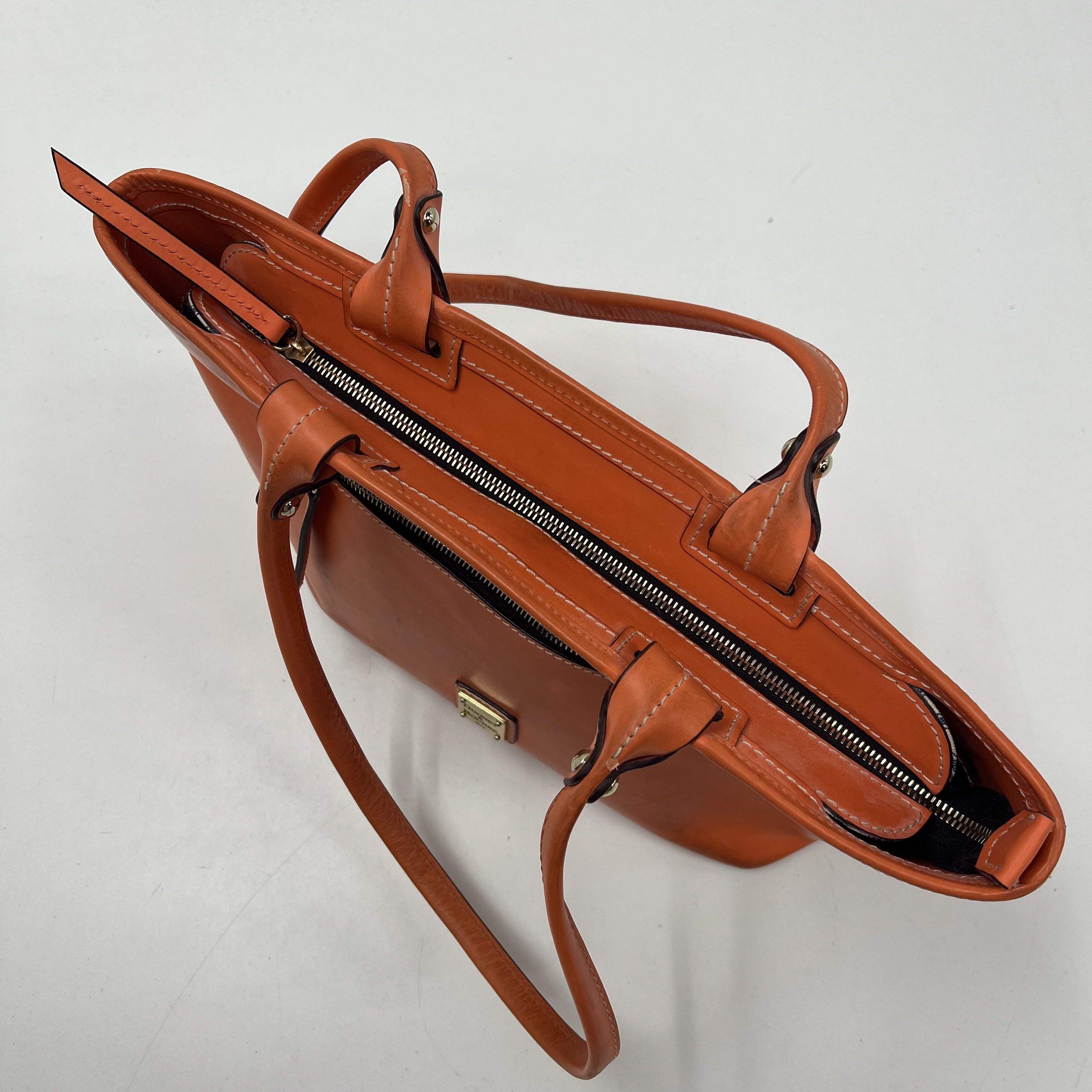 Dooney & Bourke Smooth Leather Small Shopper Tote Bag Orange Authenticated