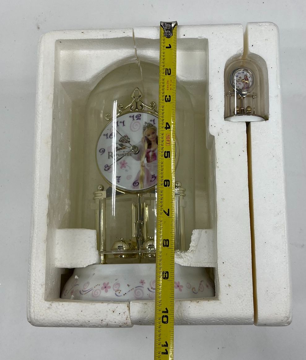 VTG Barbie Walmart Rapunzel Anniversary Cloche Spinning Clock Gift Set UNTESTED