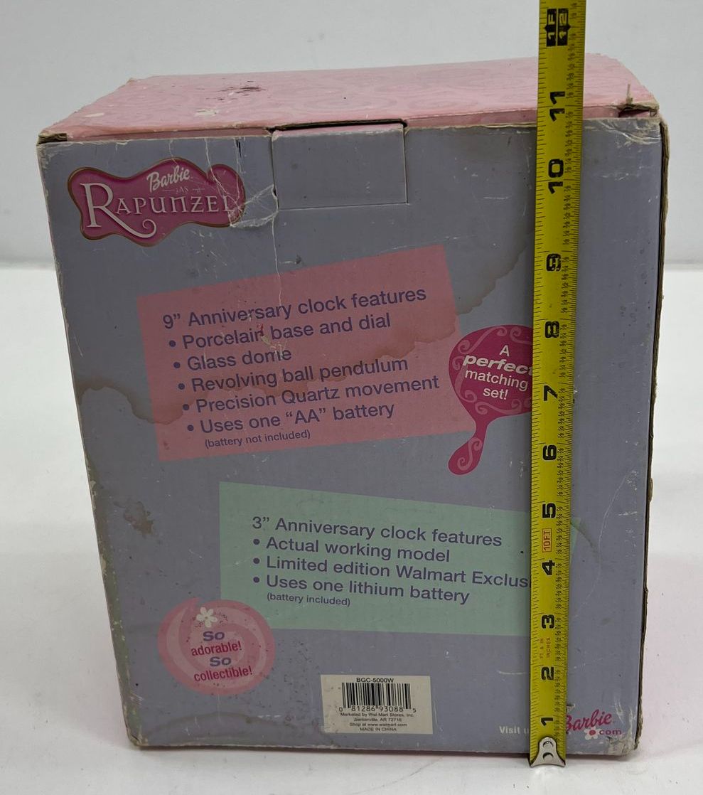 VTG Barbie Walmart Rapunzel Anniversary Cloche Spinning Clock Gift Set UNTESTED