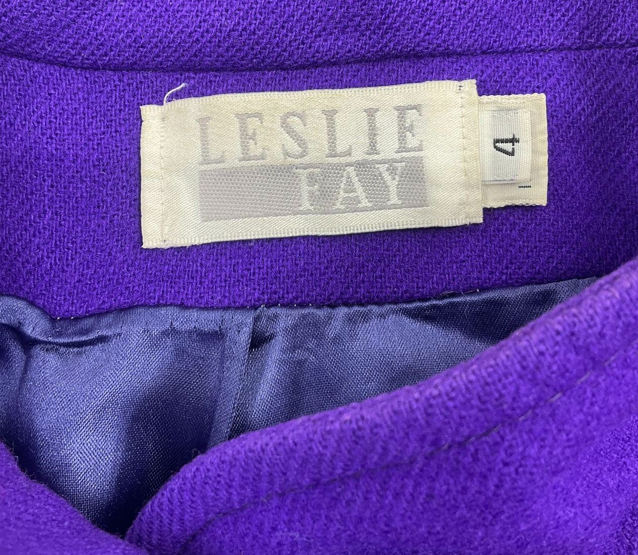 Vintage 80s Leslie Fay 100% Wool Coat Made in USA Purple Funnel Neck Size 4