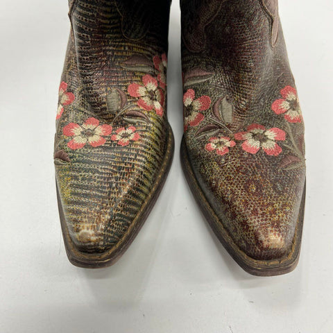 Durango RD3564 Brown Floral Embroidered Western Cowboy Boots Womens Size 9.5
