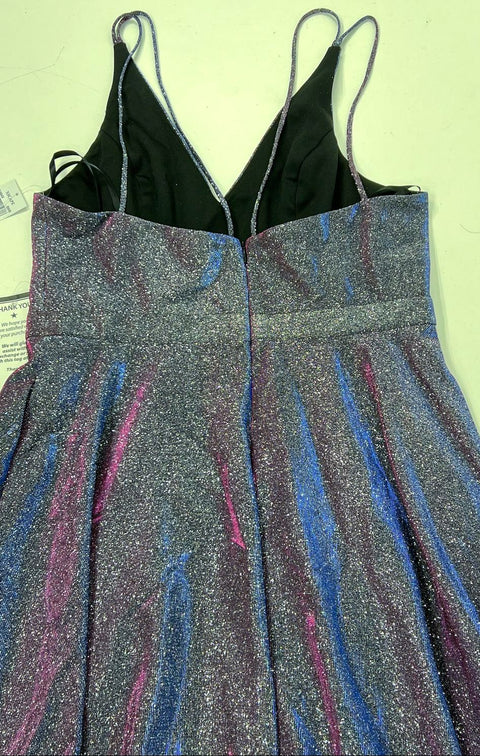 Xscape NWT Iridescent Glitter Maxi Gown Formal Dress Spaghetti Strap Size 14