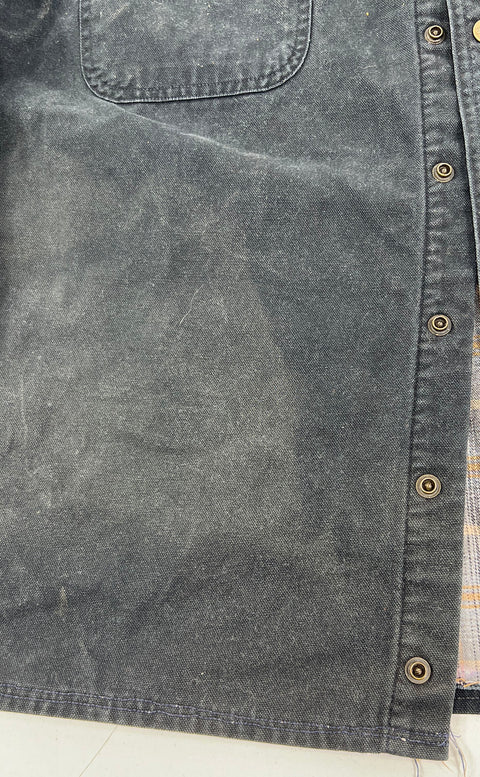 Carhartt Vintage Washed Black Flannel Lined Band Collar Shacket Mens L Tall
