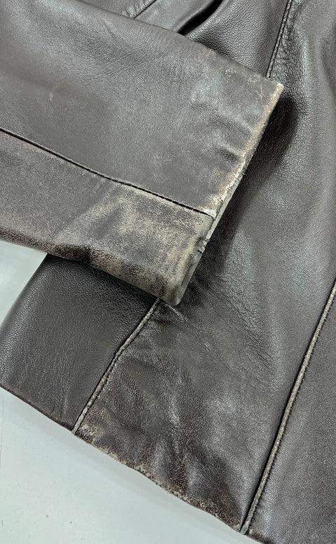 Sonoma Brown Lambskin Leather Full Zip Jacket Women's L