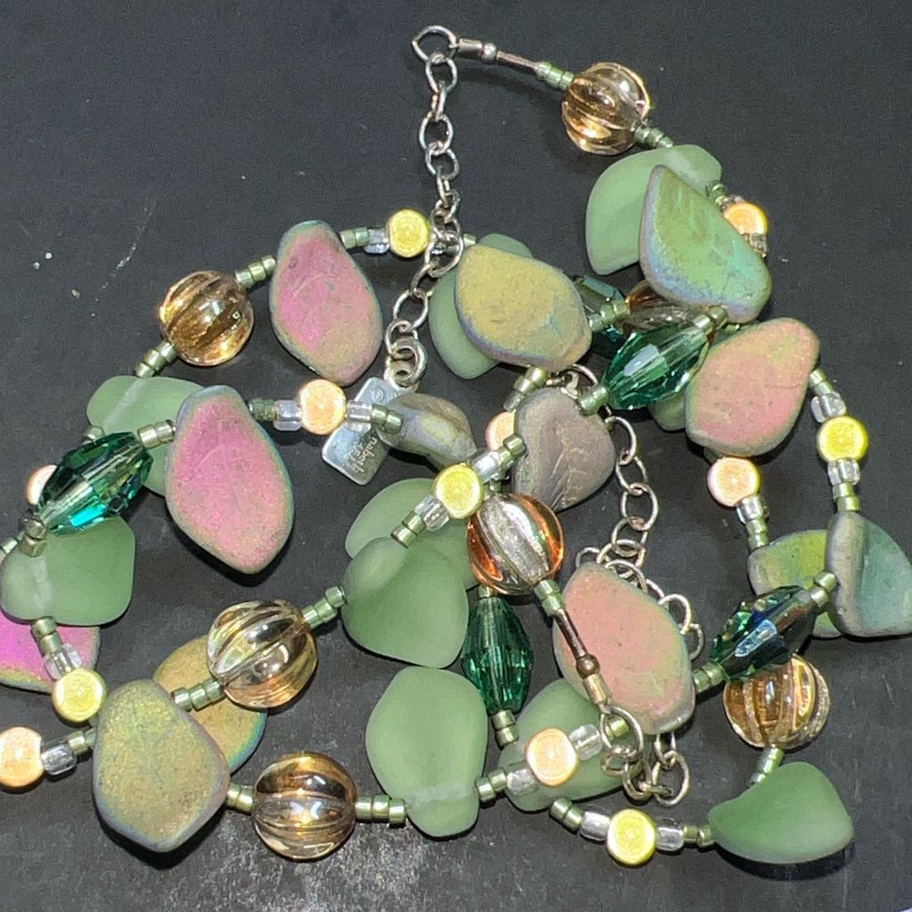Donnabeth Mitchell Glass Leafy Beaded Bracelet & Necklace Sterling Chain Set