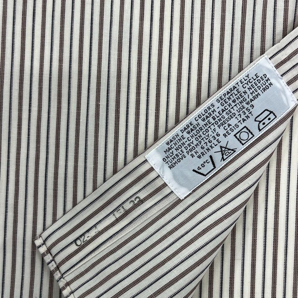 VTG Men's Yves Saint Laurent Beige Striped Long Sleeve Button Up - Size 32-33