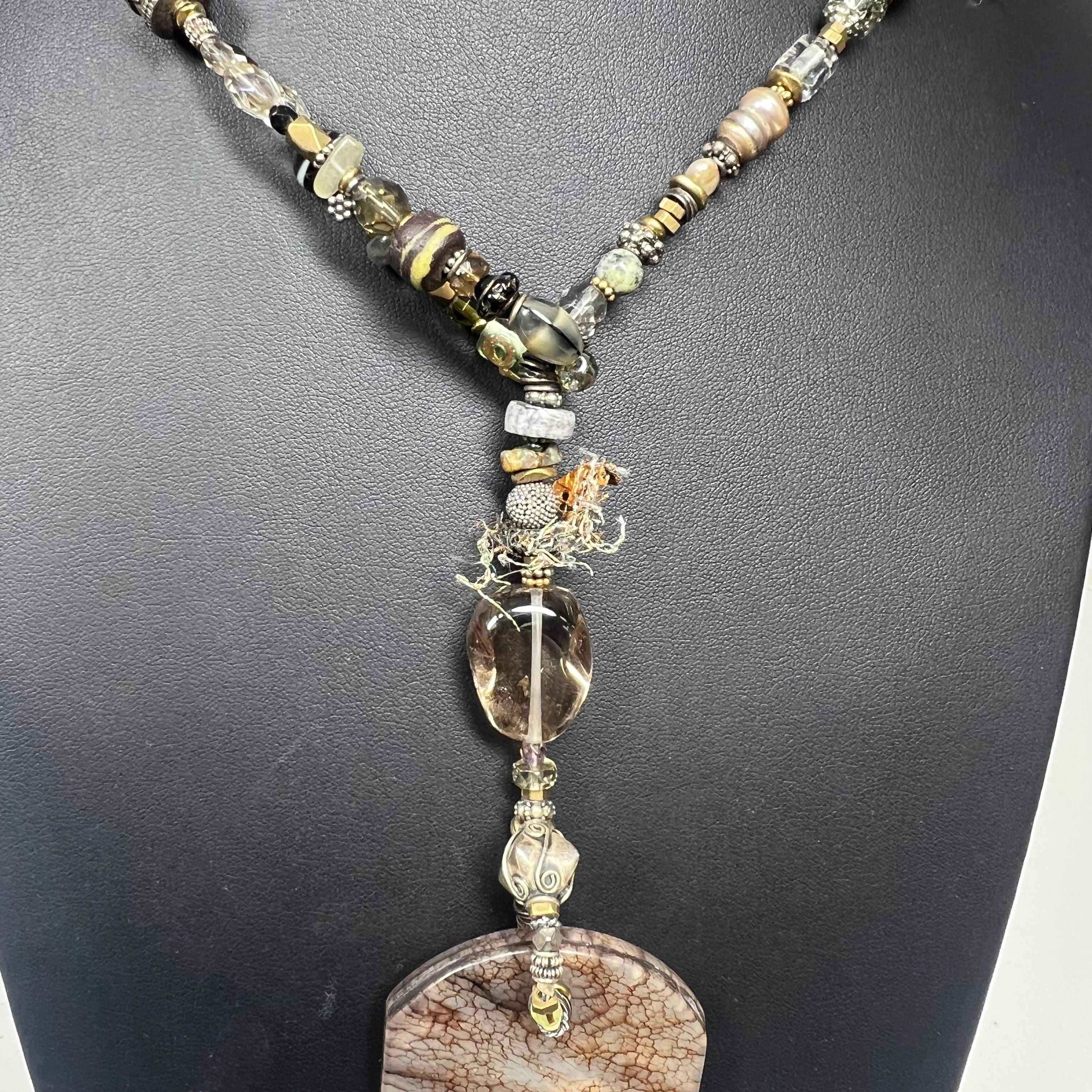 Handcrafted Earthy Tone Stone Beaded Necklace