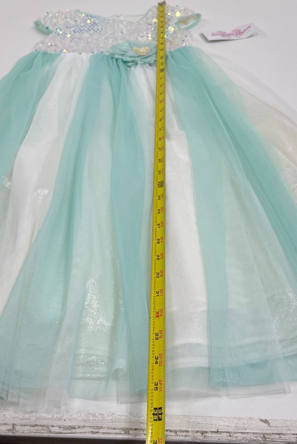 Bonnie Jean Girls Sequin Tulle Party Pageant Dress Aqua White Size 6 NWT