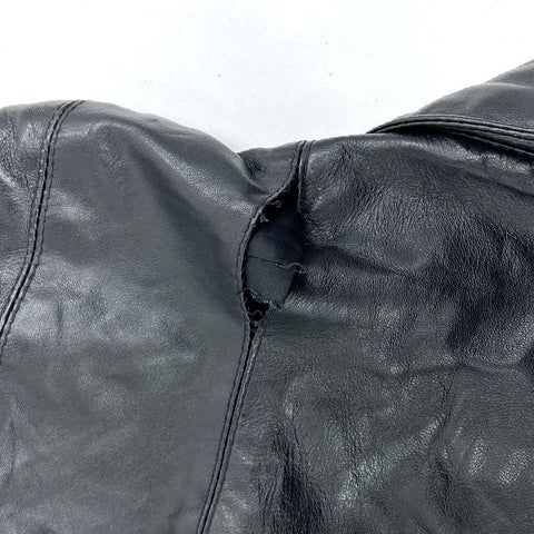 Vintage 80s Excelled Black Genuine Leather Belted Wrap Trench Coat Women's