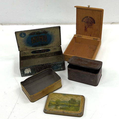 Vintage Humo Cigars & H. Upmann Wood Box Metal Tin Lot Tobacciana Collection