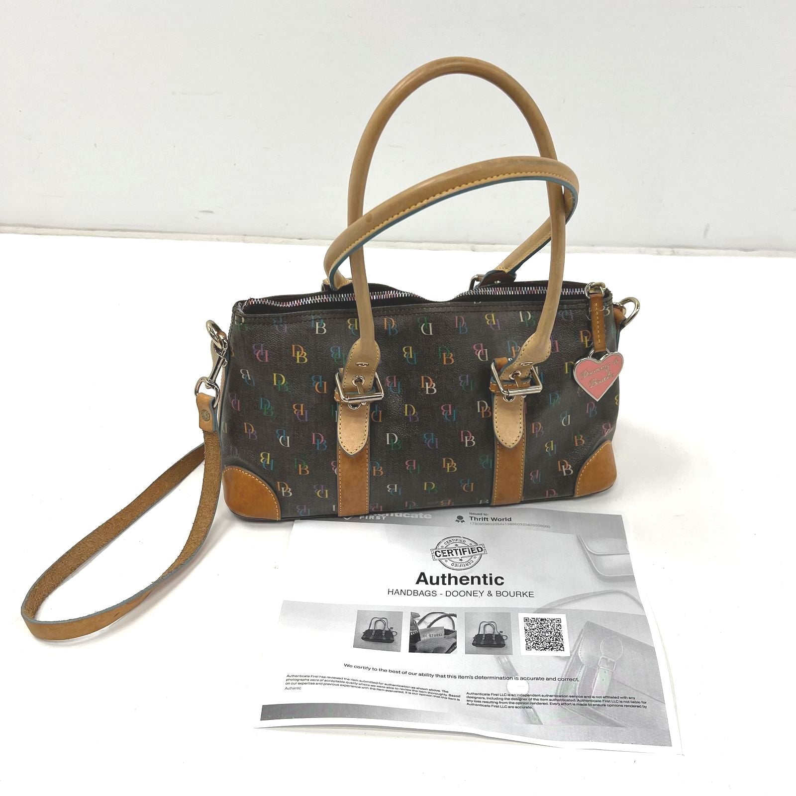 COA Dooney & Bourke Shoulder Top Handle Bag Brown Multi Color Logos H4 970852