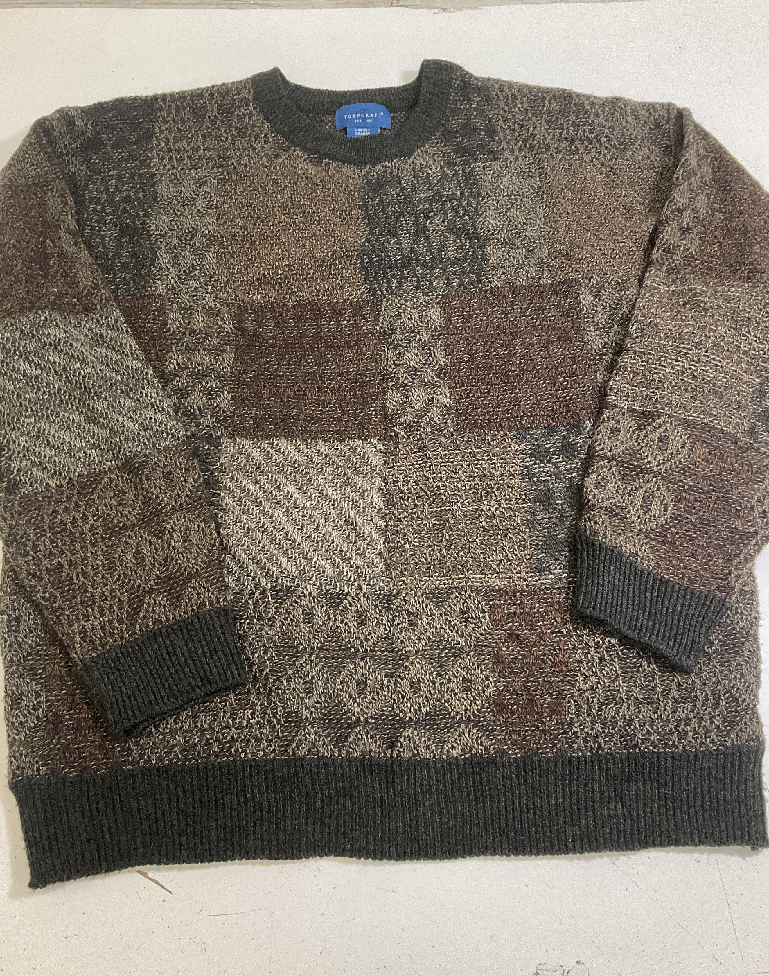 Vintage Sweater Lot 2 Towncraft Patchwork & Jessica Roberts Fair Isle Knit Sz L