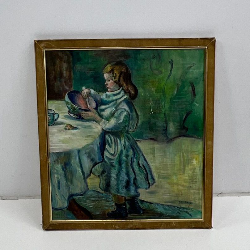 After Pablo Picasso Oil Painting Modernist Figure 18x22 Signed Reproduction