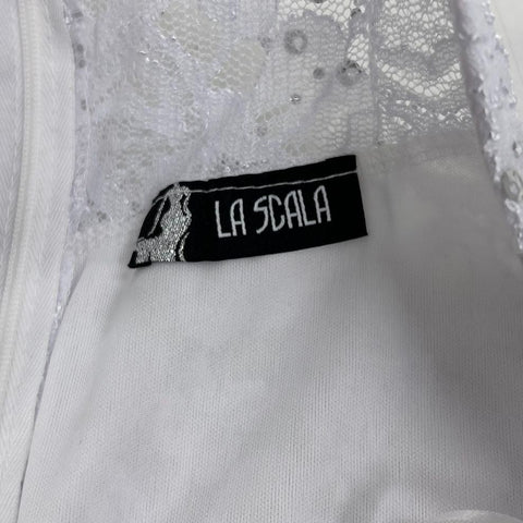 Lot of 2 La Scala White Halter Gown Jeweled Lace Bodice Prom Formal Dress