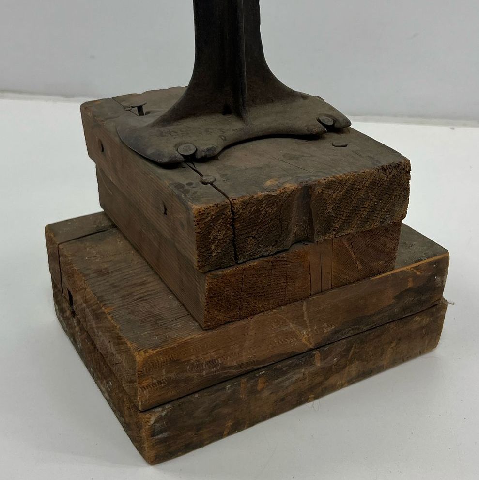 Antique Cast Iron Cobblers Shoe Stand Equipment Eclipse on Wood Block Base