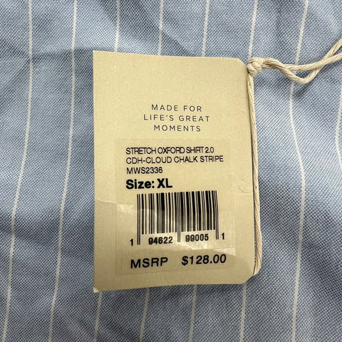 NWT Faherty Stretch Oxford 2.0 Cloud Chalk Stripe Button Down Shirt Sz XL