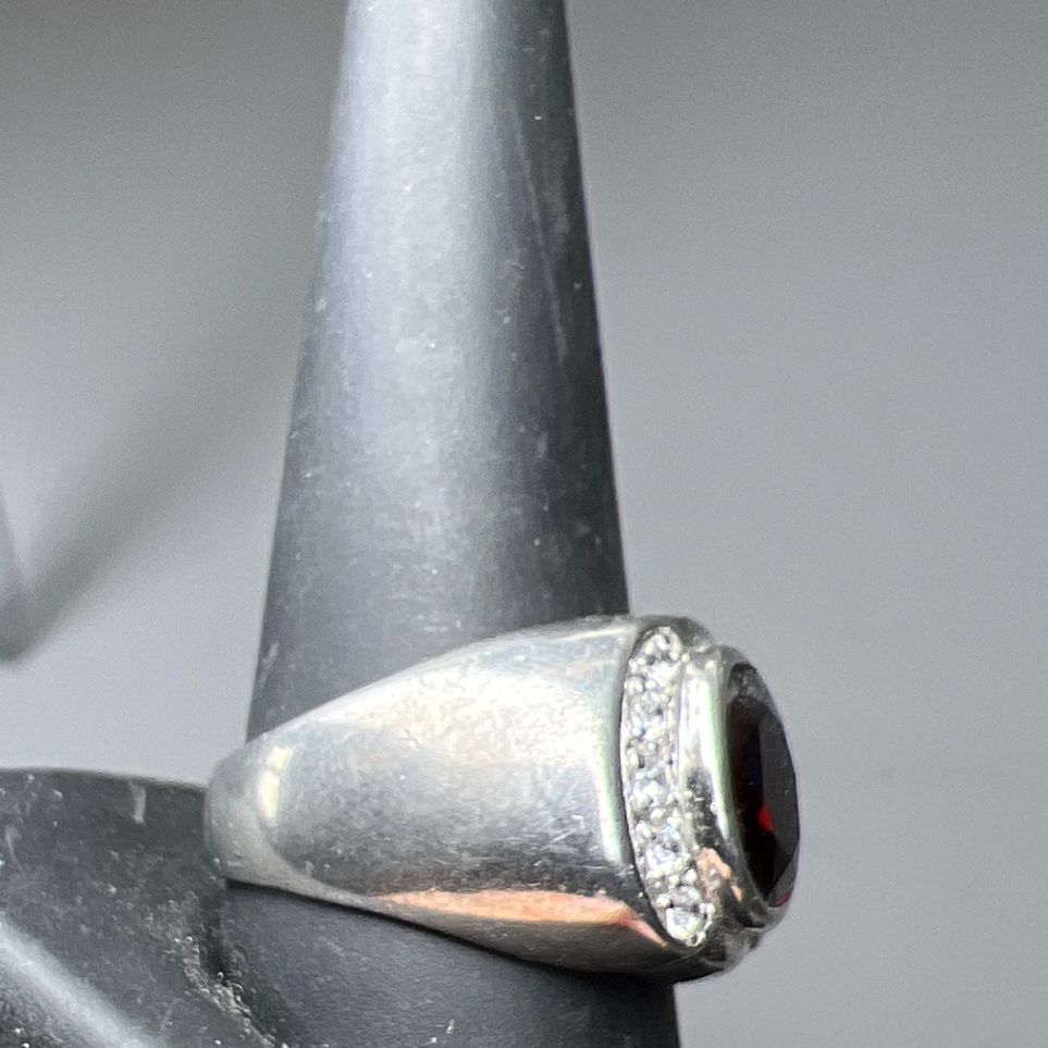 Vintage Sterling Silver Red & Clear Rhinestone Ring Size 11