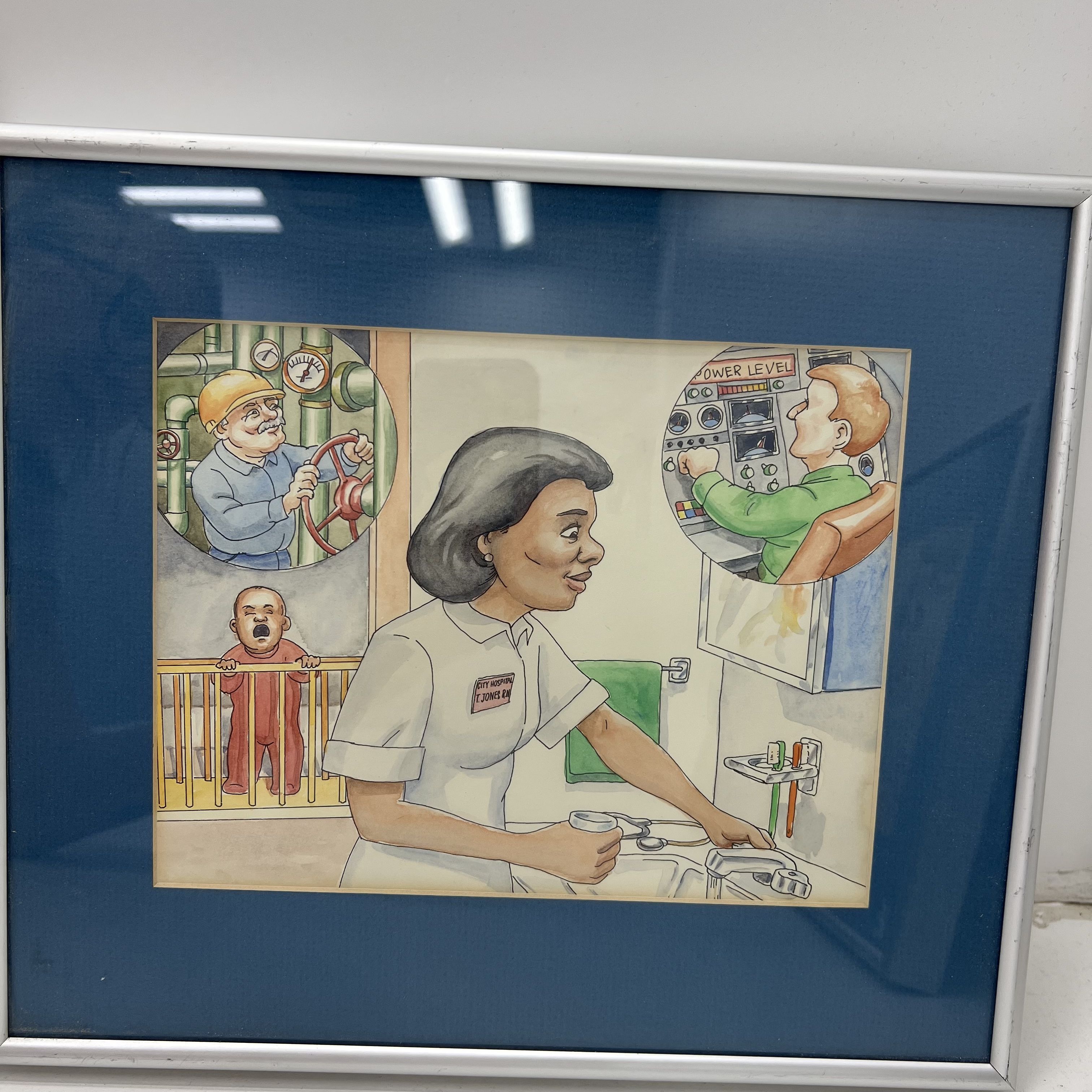 Vintage 80s SynchroTech Shift Work Comic Art Print Lot of 4 Framed Signed