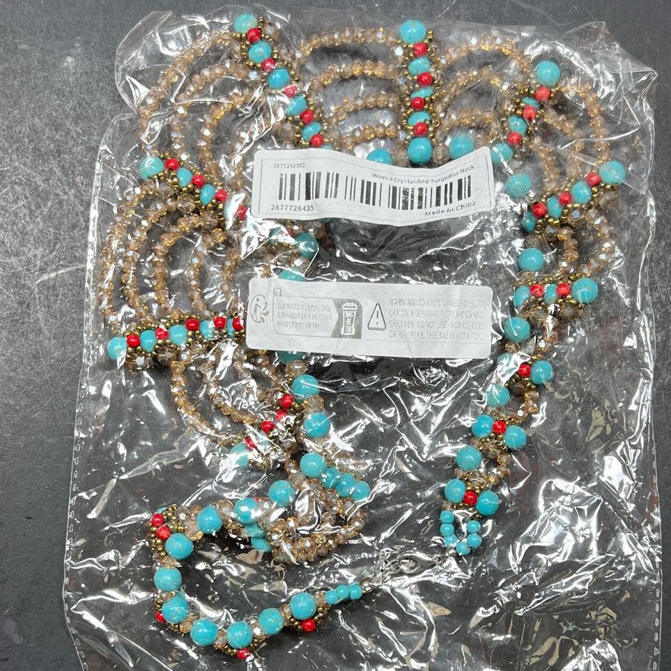 Woven Crystal and Turquoise Necklace NIP