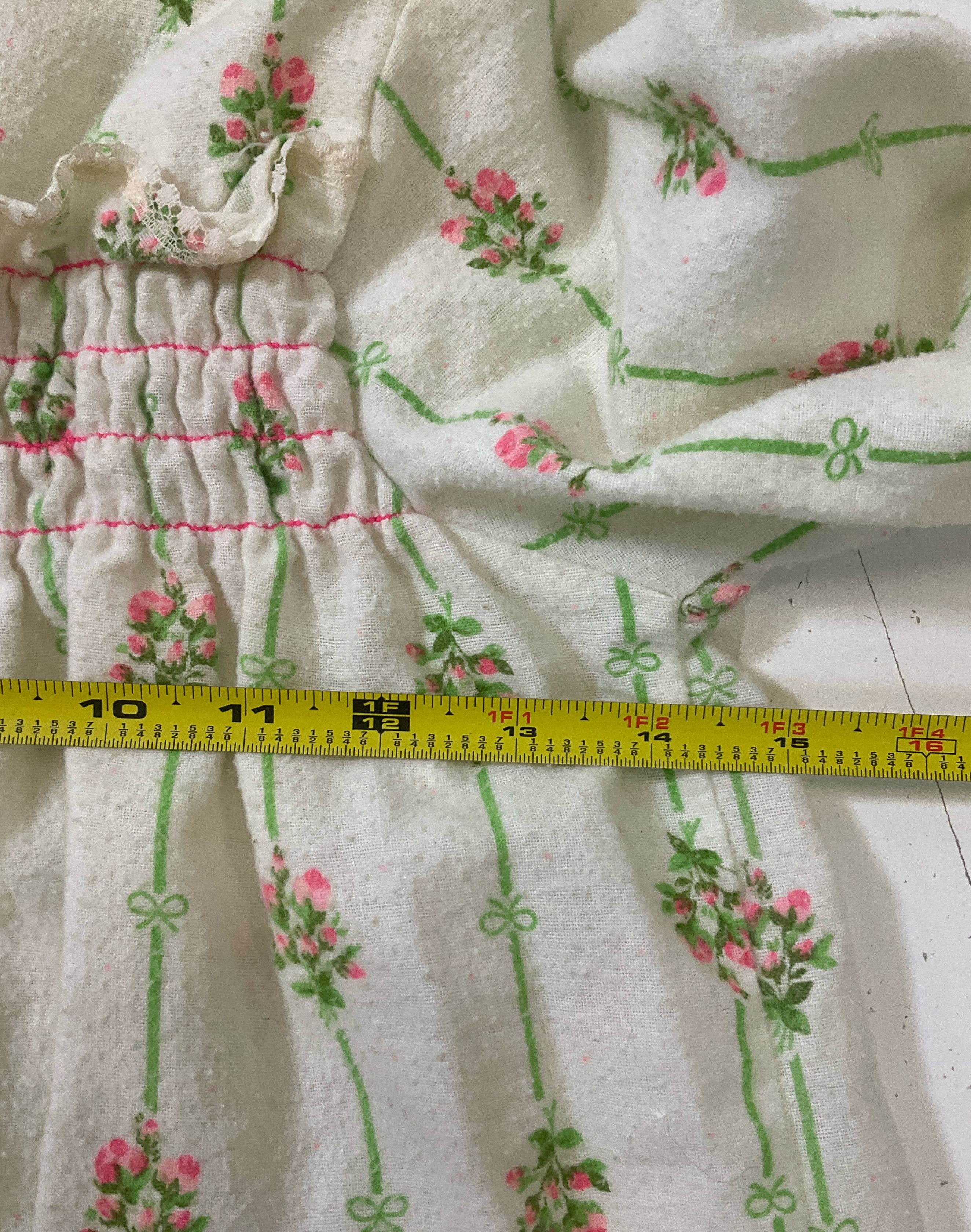 Her Majesty White Pink Floral Green Striped Flannel Nightgown Girl's 6 Vintage