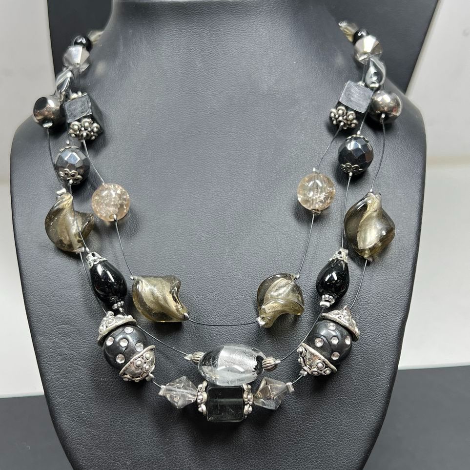 Chico's Black Beaded Multi-strand Necklace