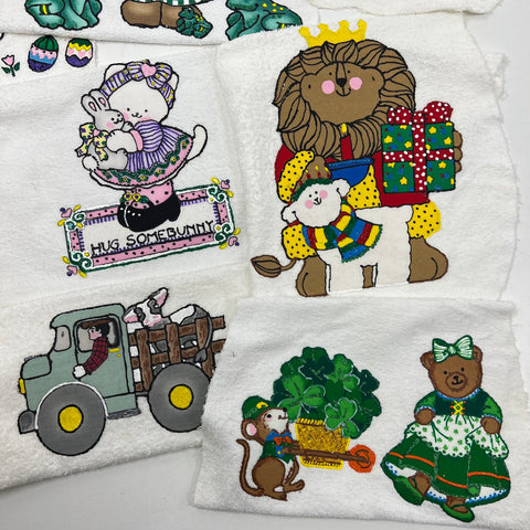 Vintage 80s Unbranded Puffy Graphic Baby Bibs Lot Unfinished Craft Holiday