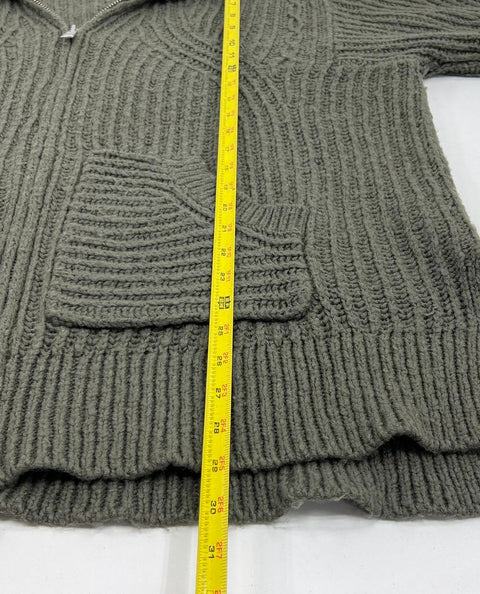 Pilcro Anthropologie Anais Olive Green Chunky Ribbed Knit Zip Cardigan Women's