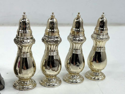 Vintage Silver Plate Salt & Pepper Shakers Lot of 9 Mixed Styles USA Japan
