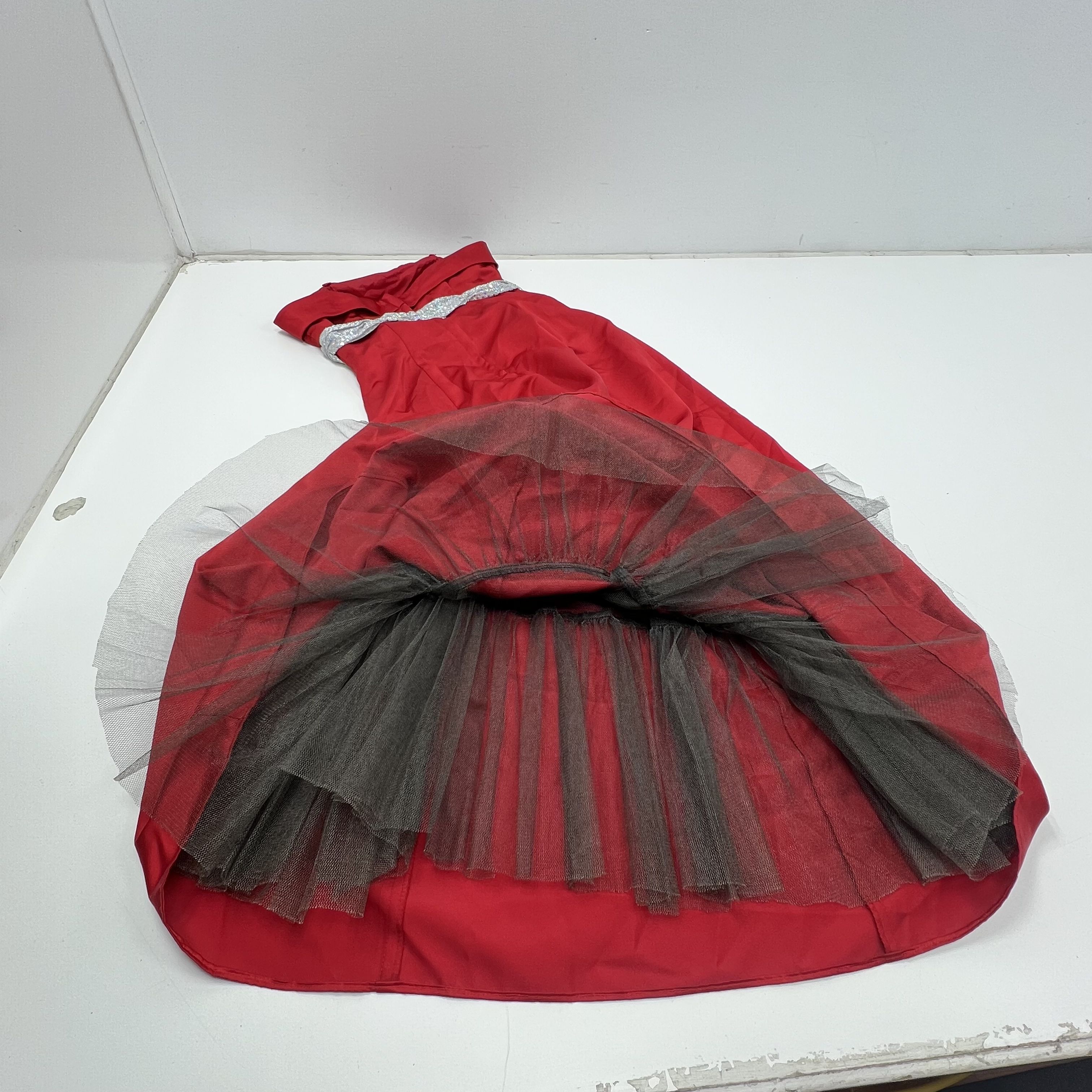 Vintage Y2K Urban Girl Nites Red Satin Sequin Strapless Gown Dress Prom Size