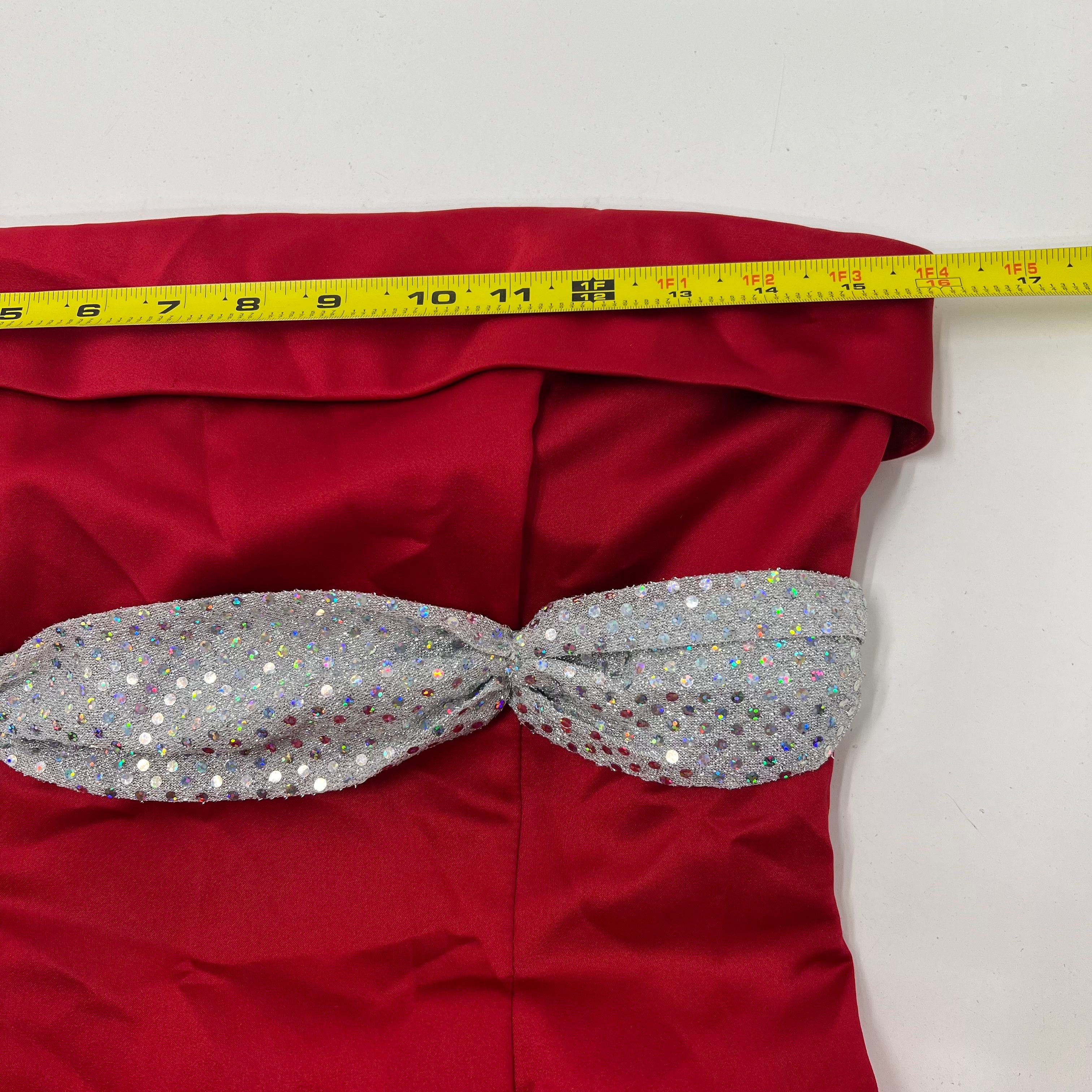 Vintage Y2K Urban Girl Nites Red Satin Sequin Strapless Gown Dress Prom Size