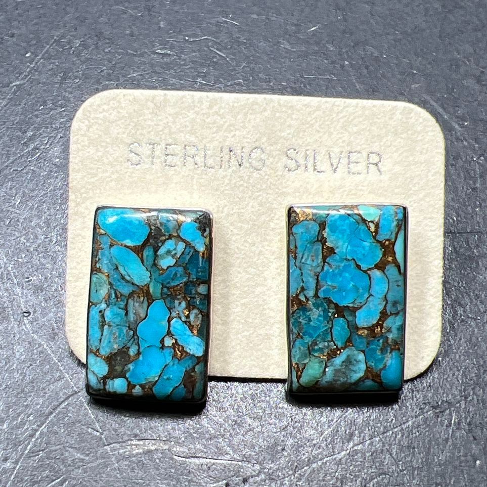 Sterling Silver Rectangle Mohave Turquoise Earrings 4.91g