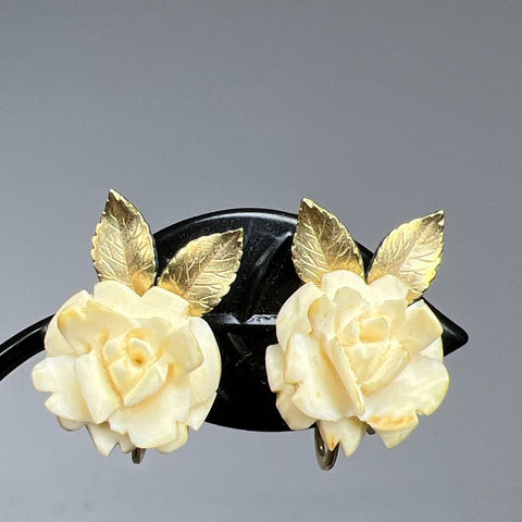 Vintage Krementz Gold Filled White Flower Screw Back Earrings