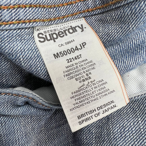 SuperDry Blue Copper Black Denim Patched Trucker Jacket Men's Size L