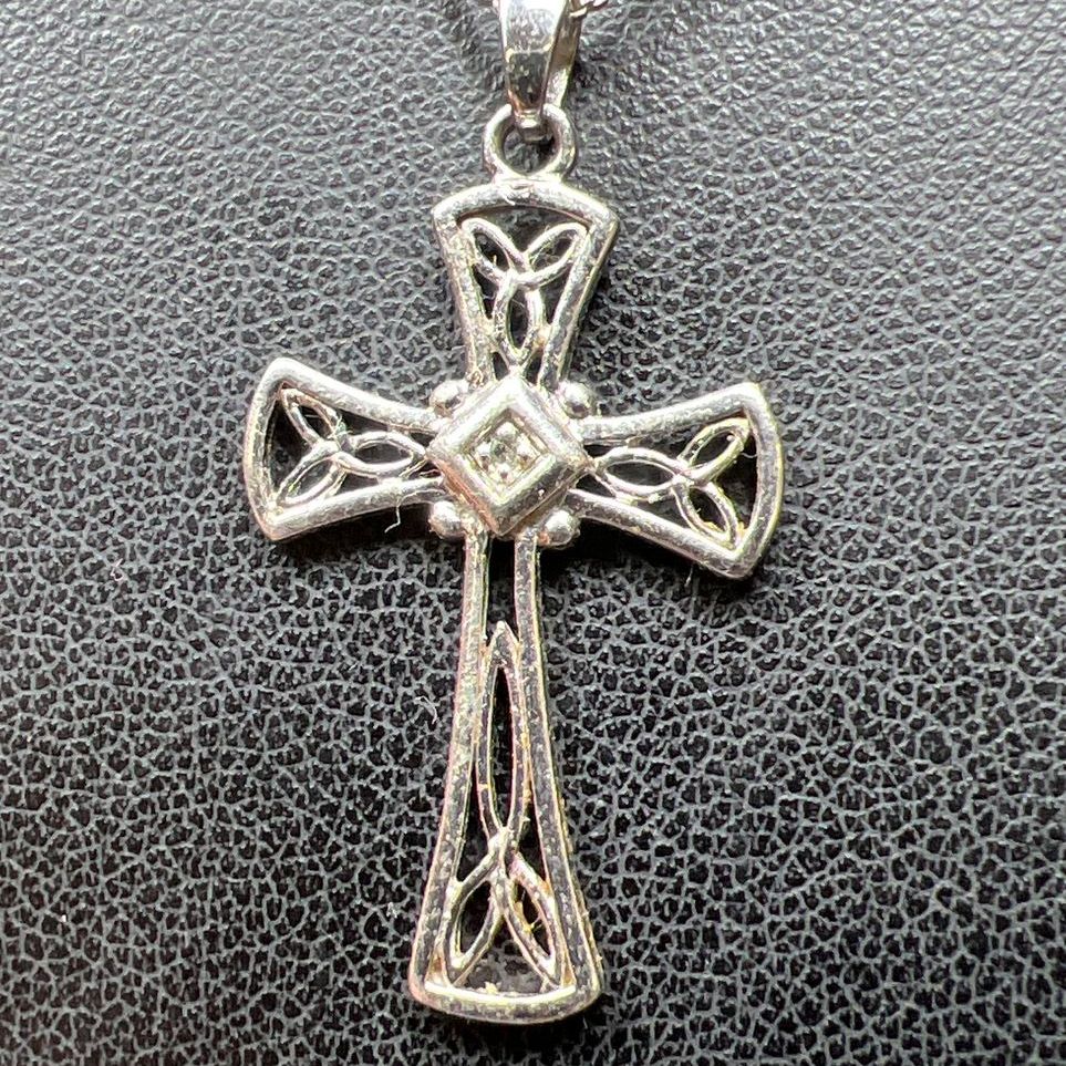 Sterling Silver Gemstone Cross Pendant Necklace 3.78g