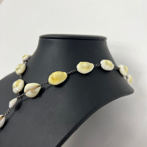 Vintage Cowrie & Conch Shell Y-Necklace Sterling Silver Chain Bohemian Style