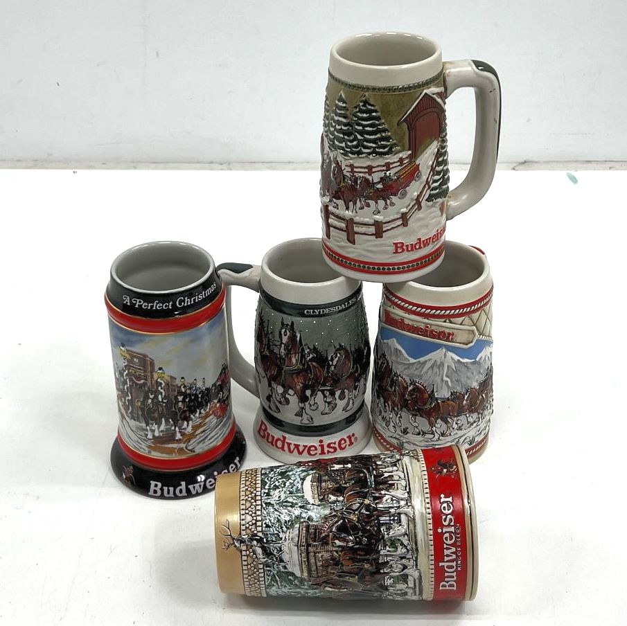 Vintage Budweiser Clydesdale Holiday Beer Stein Lot of 5 1980s-90s Collector