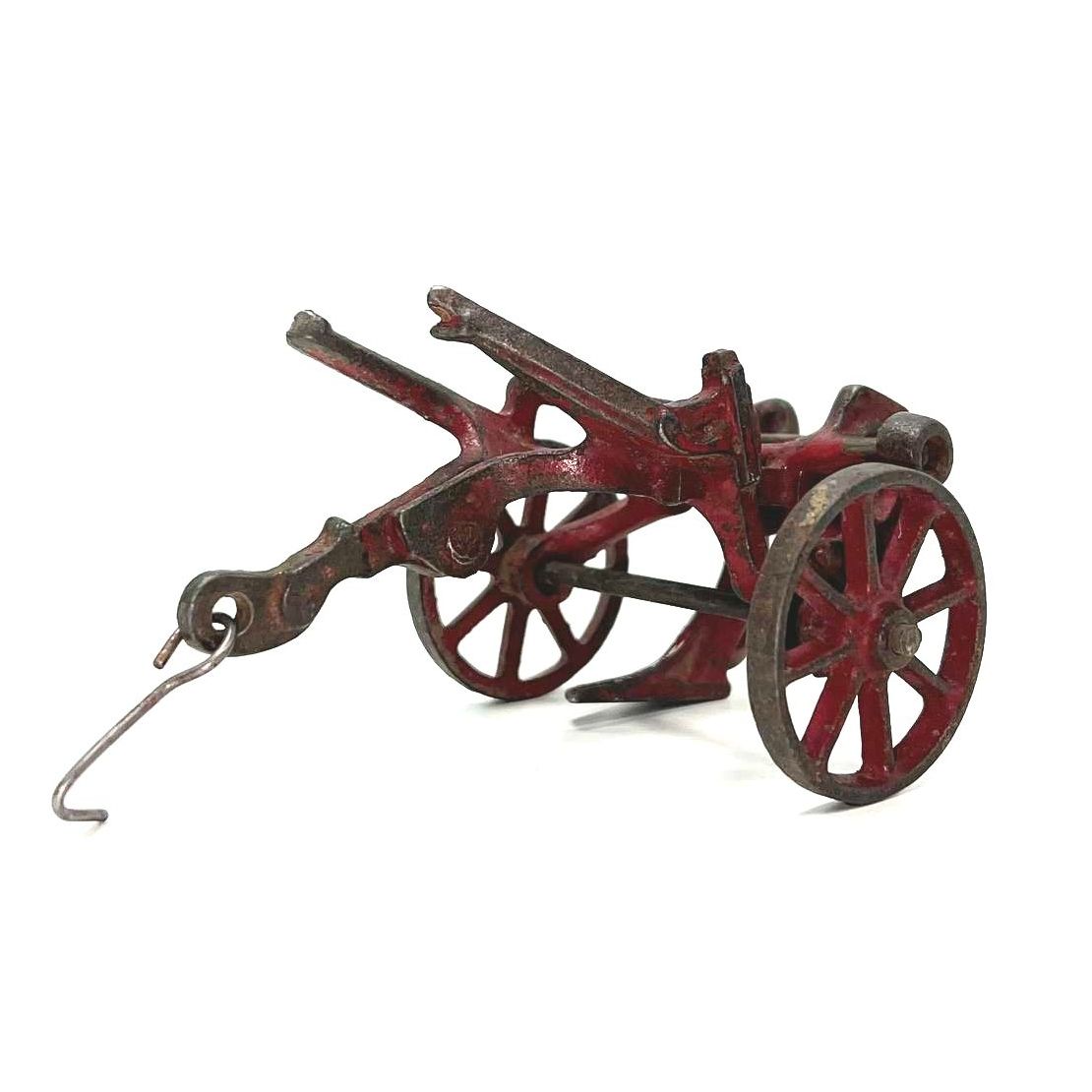 Vintage 1930s Cast Iron 2 Bottom Plow Toy Red 4x2"