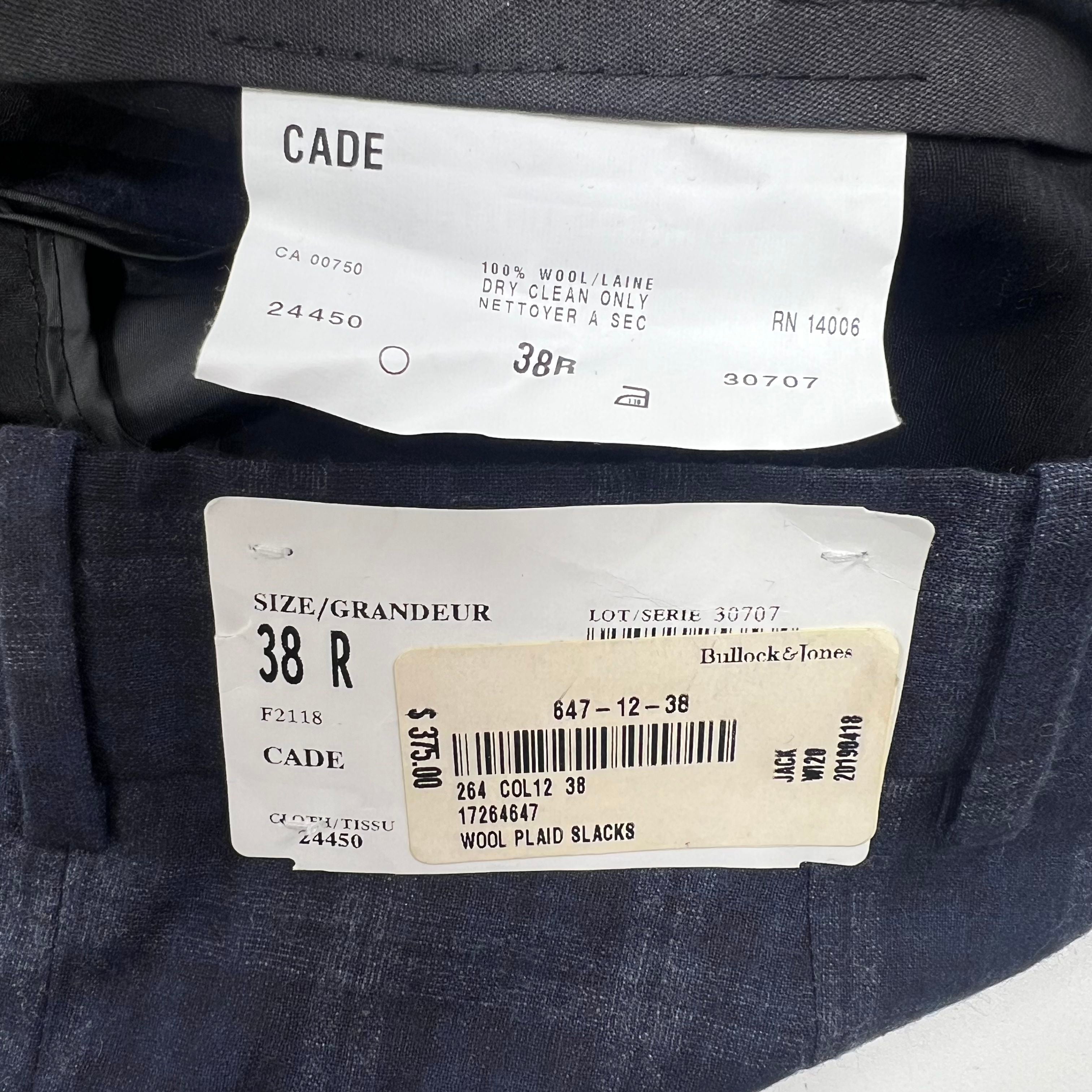NWT Bullock & Jones Cade Blue Wool Plaid Slacks Pants - Size 38R Tollegno 1900