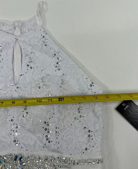 Lot of 2 La Scala White Halter Gown Jeweled Lace Bodice Prom Formal Dress