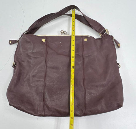 Emma Fox Burgundy Plum Pebbled Leather Frame Hobo Satchel Bag Gold Hardware