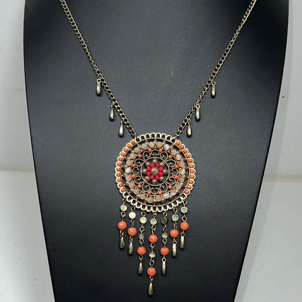Chico's Mandala Beaded Tassel Pendant Necklace
