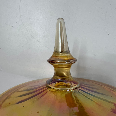 Vintage Marigold Carnival Glass Ribbed Lidded Candy Dish Compote