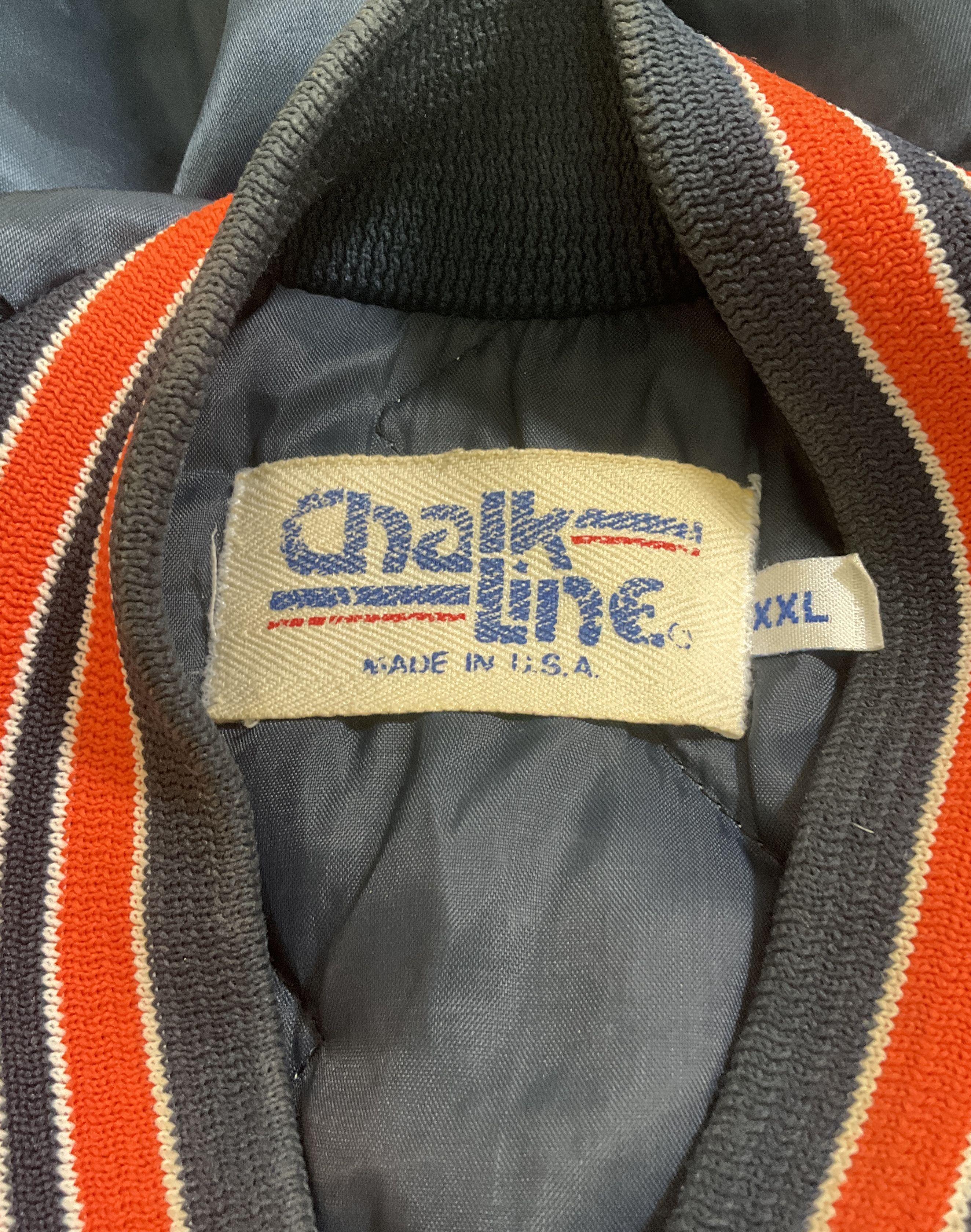 Chalk Line Men's Blue Satin Bomber Jacket Size XXL Vintage Chicago Bears Colors
