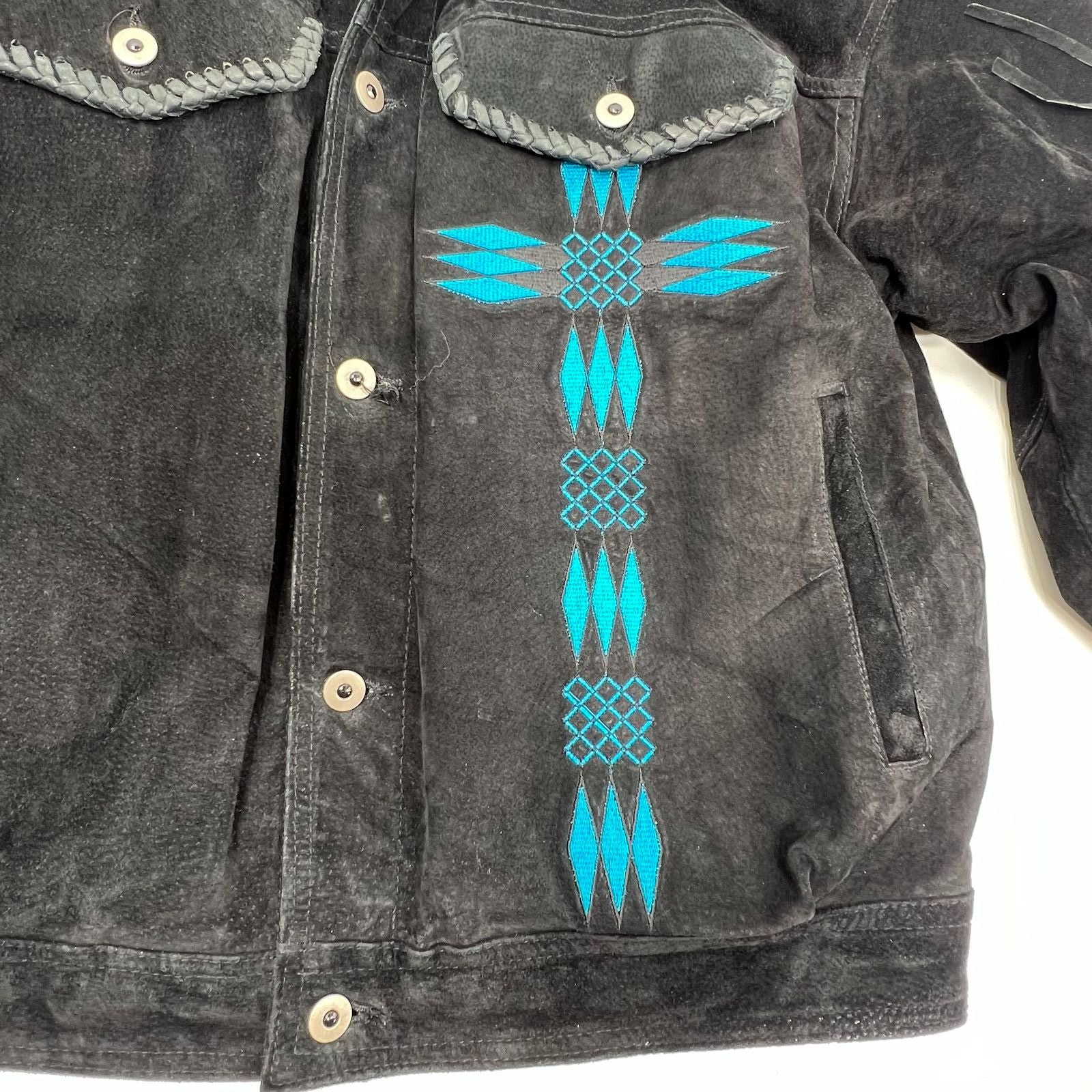 Vintage 90s Adler Suede Leather Beaded Fringe Western Jacket Sz M