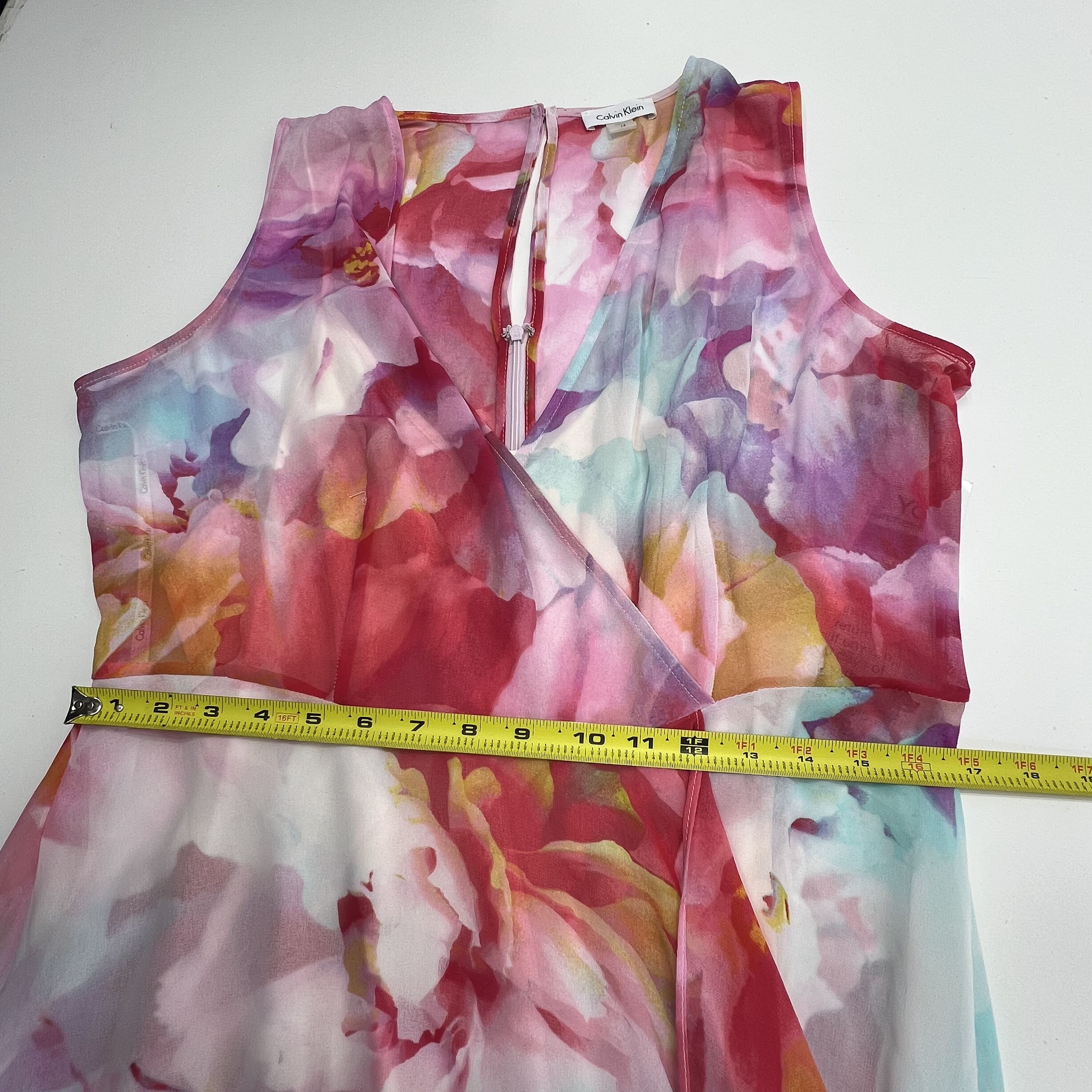 NWT Calvin Klein Watercolor Floral Midi Hi-Low Dress Women's 14 $118