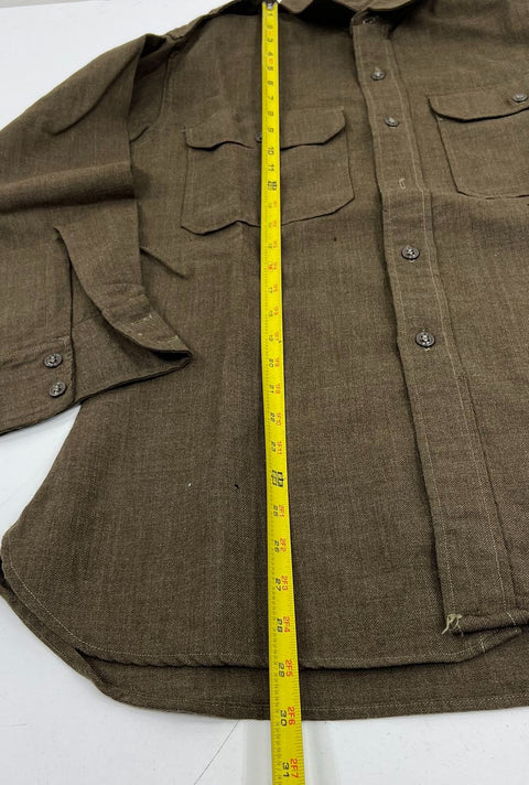 Vintage 50s US Army Heavy Wool Field Shirt Button Up Epaulets Made in USA Sz M