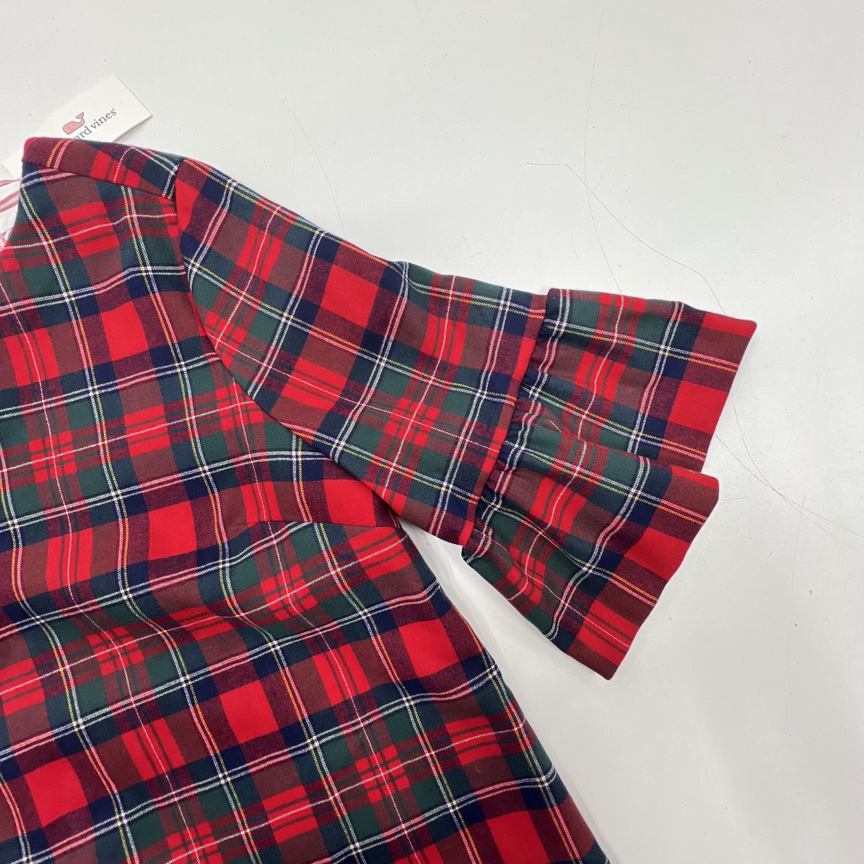 Vineyard Vines Red Plaid Greenwich Flutter Sleeve Dress Women's 10 NWT